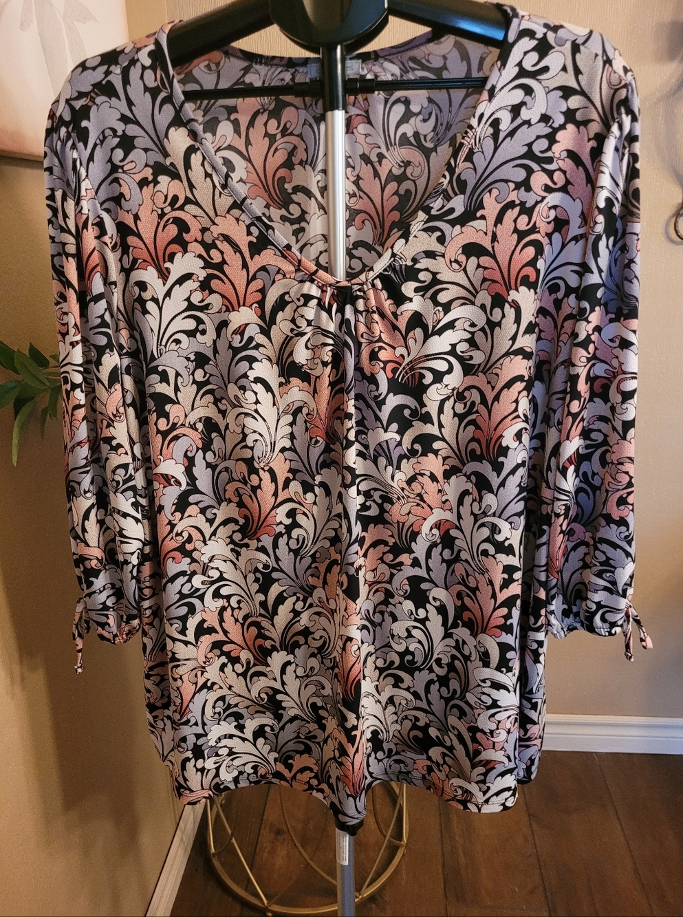 Ava James Plus Women's Top - Black, Grey and Pink Floral Design
